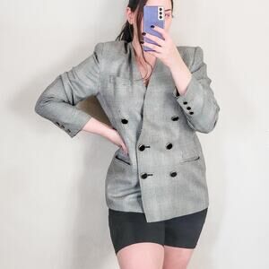 Worthington Vintage Double Breasted Plaid Blazer Size 10 Petite